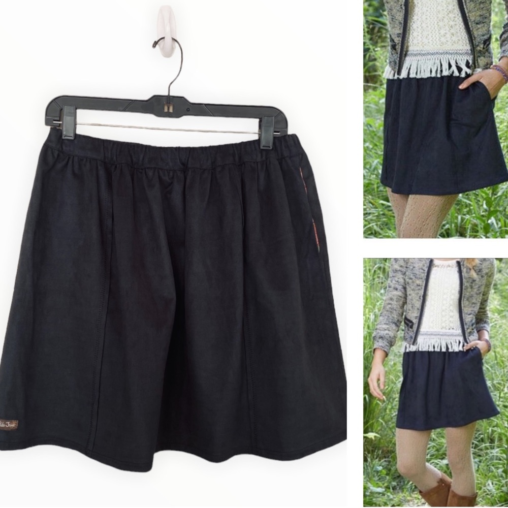 Matilda Jane‎ Black Faux Suede Aspen Skater Stretch Waist Pull On Skirt Size Med